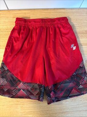 Sporto Red Athletic Shorts with Patterned Hem